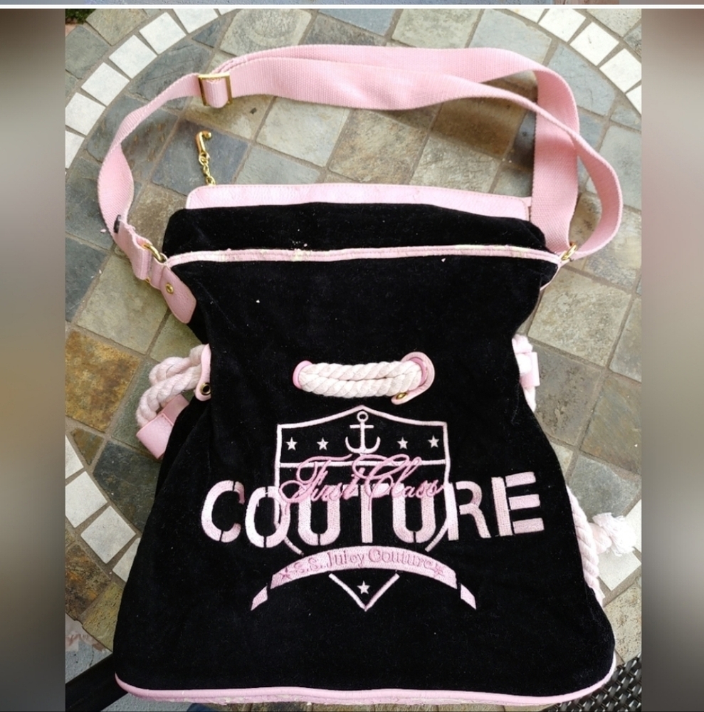 Authentic Juicy Couture Black and Pink Women's Shoulder Bag